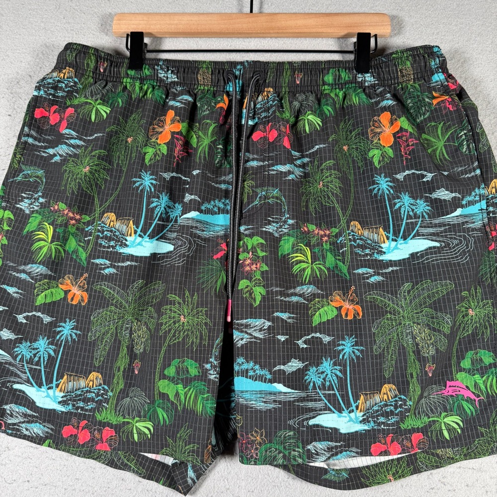 Tommy Bahama Mens XXL Swim Trunks Black Tropical Palm Floral Marlin 6in Inseam